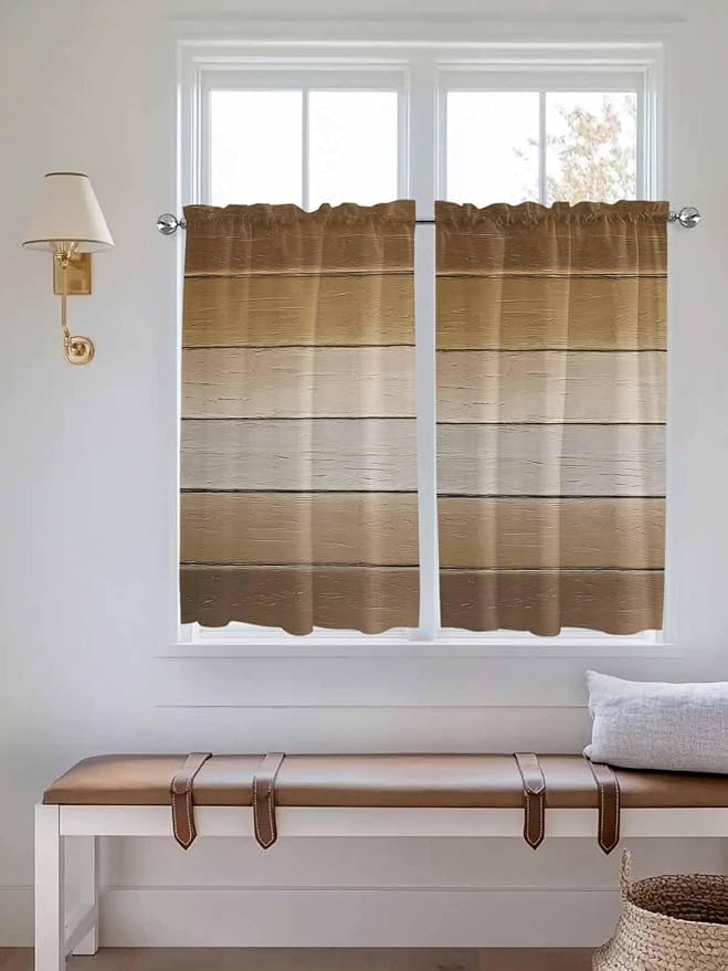Vintage Brown Gradient Wood Grain Window Valance Curtains, Farmhouse Wood Barn - Image 3