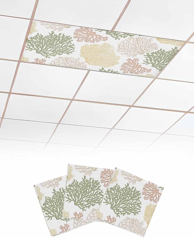 3 Pack Fluorescent Light Cover for Classroom Ceiling Light, Nautical Ocean by Home+L6