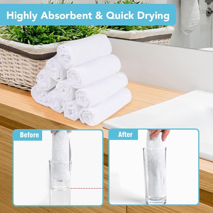 Orighty Washcloths Towels Set 20 Pack, Highly Absorbent and Soft Feel Microfiber Face Cloths, Multi-Purpose Wash Cloths & Hand Towels for Bathroom, Hotel, Spa, and Gym, 11.5x11.5 Inch, White