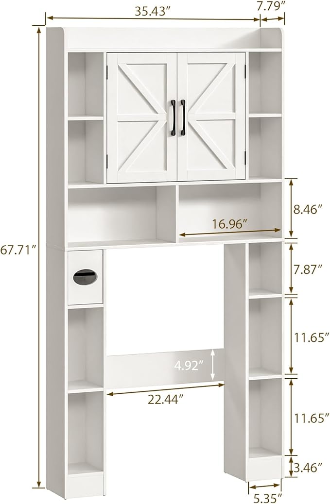 Farmhouse Storage Cabinet Over Toilet with Barn Doors，Over The Toilet Storage Cabinet, Home Space-Saving Toilet Rack, for Bathroom, Restroom, Laundry.