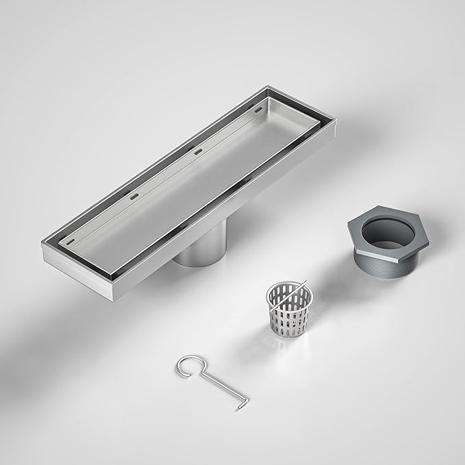 Linear Shower Drain 12", Brushed Floor Drain with Tiled Insert Grate & Hair Strainer, 304 Stainless Steel Bathroom 2-in-1 Tiled in Drain, CUPC Certified (Brushed, 12'')