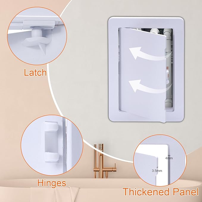 Suteck Plastic Access Panel for Drywall Ceiling 4 x 6 Inch Reinforced Plumbing Wall Access Doors Removable Hinged White
