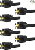 Passage Door Lever, 7 Pack Matte Black Interior Door Handles for Hallway and Closet, Heavy Duty Square Interior Keyless Door Handles Non-Locking Door Knobs for Right & Left Side Door