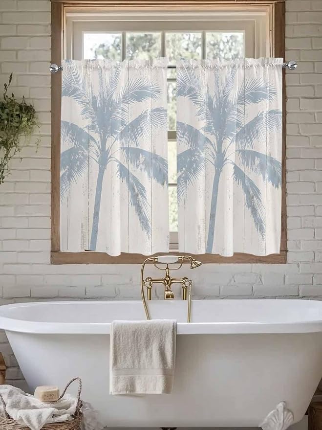 Summer Coconut Tree on Vintage Wood Grain Window Valance Curtains, Seaside - Image 5