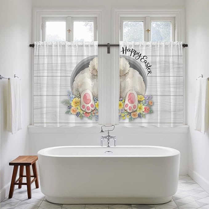 Easter Bunny Kitchen Tier Curtains 45 Inch Long 2 Panel Set, Rod Pocket Short - Image 5