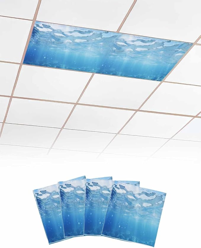 Summer 4 Pcs Fluorescent Light Covers, Ocean Blue Sea Waves Underwater Magnetic by Gsypo