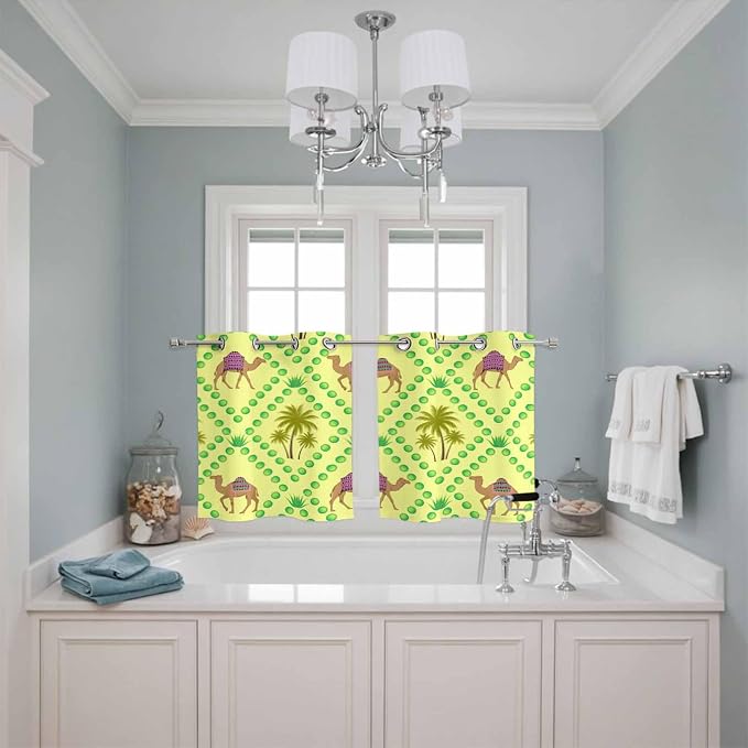 2 Panel Kitchen Cafe Curtains, Desert Sand Camels Sunlight Filtering Nature Air - Image 3
