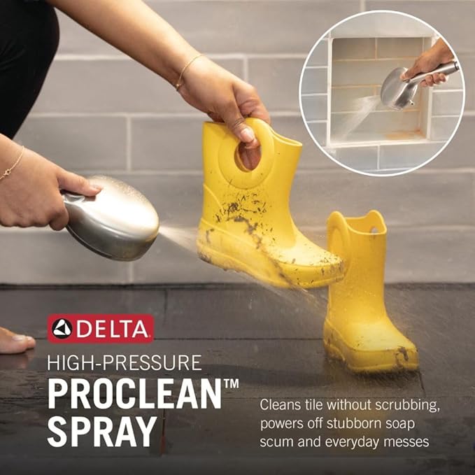 Delta 5-Setting HydroRain 2-in-1 Dual Shower Head with ProClean Spray, Matte Black High Pressure Shower Head with Handheld Spray, 1.75 GPM Flow Rate, Matte Black 75419BL