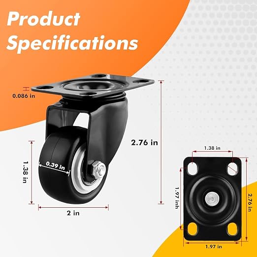 2" Casters Set of 20 Heavy-Duty Industrial Caster Wheels Without Brake PU - Image 3