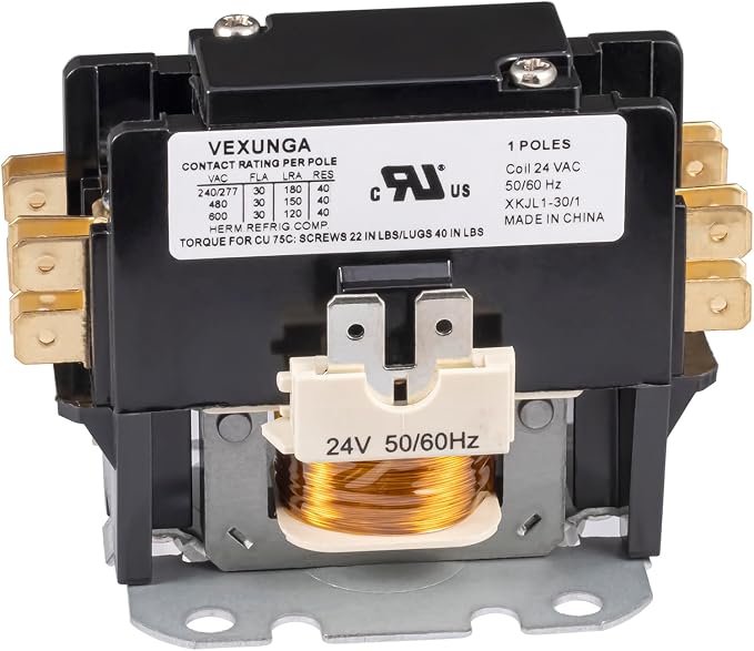 VEXUNGA 1 Pole 30 Amp 24 VAC Coil AC Contactor 1P 30A 24V 50/60Hz AC Motor by VEXUNGA