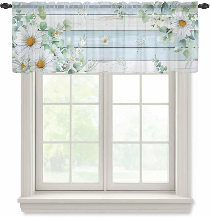 Daisy Eucalyptus Leaves Sheer Valance Curtains by Houseown