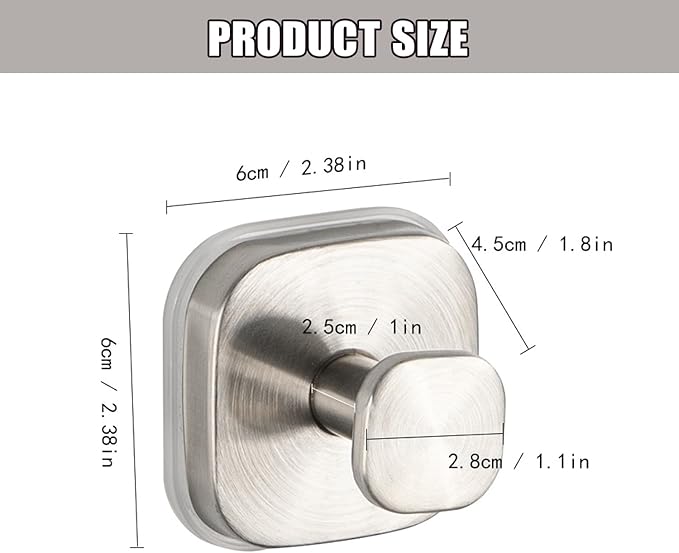 4Pcs Square Suction Cup Hook, 304 Stainless Steel Shower Hook, Removable Suction Cup Knob for Shower, Bathroom, Kitchen, Glass Door, Mirror (Silver)