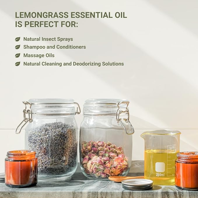 Lemongrass Essential Oil - Natural Aceite de Hierba Limón from Norex Flavours India - Lemongrass Essential Oils for Hair, Aromatherapy and Massage (22lbs)