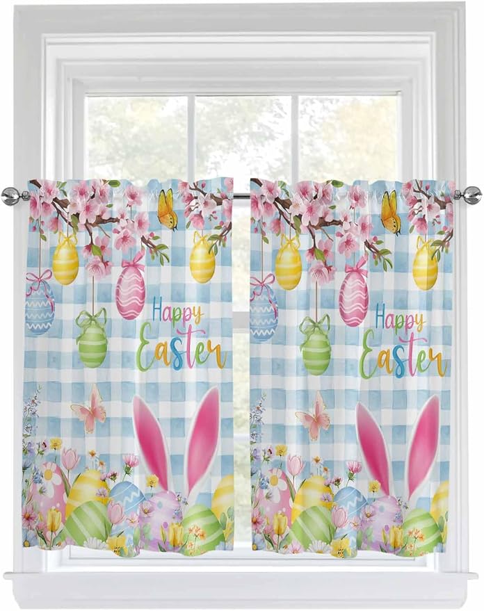 Happy Easter Kitchen Curtains 54 Inches length, Spring Watercolor Bunny Eggs by Unknown