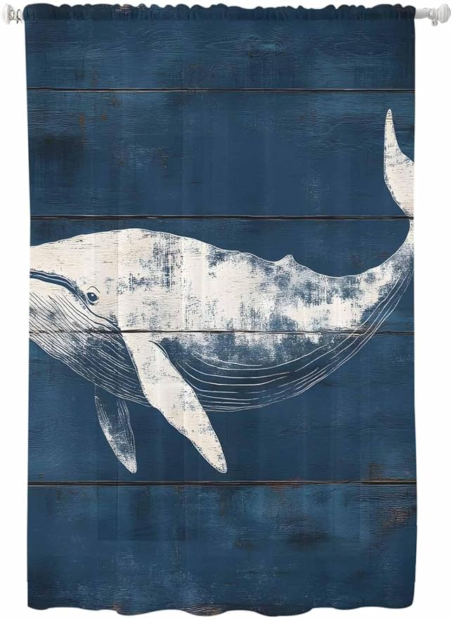 Sheer Curtains 63 Inch Length, Summer Whale Semi Sheer Curtains Light Filtering by Unknown