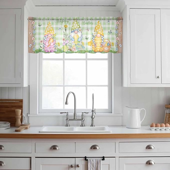 Easter Sheer Valances for Windows 42"x12", Light Filtering Kitchen Curtains - Image 3