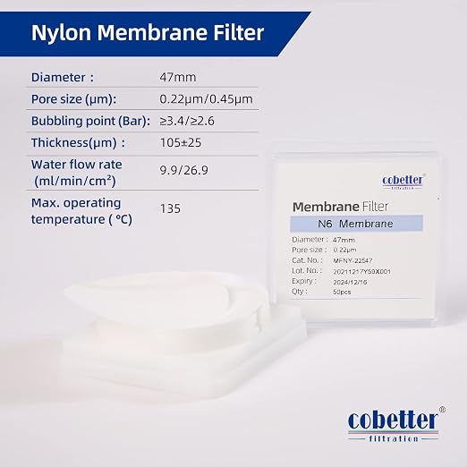 100 PCS Nylon Disc Membrane Filters 47mm 0.1µm Pore Size pH 5-12 - Image 2