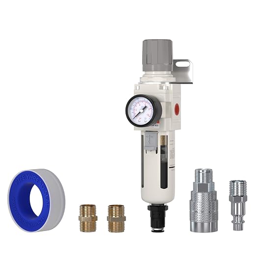 3/8"NPT Air Filter Regulator Combo Piggyback, 5 Micron Brass Element, Auto Drain by AIRZOE