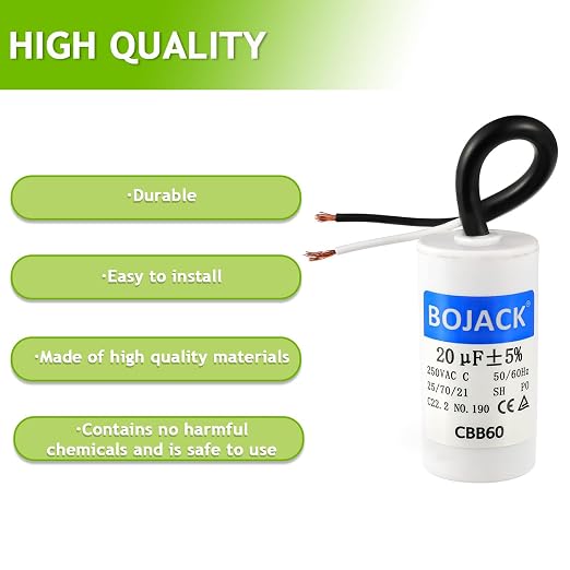 BOJACK Run Capacitor 20 uF MFD 250V AC 20 MFD CBB60 2 Wire 50/60Hz Cylinder - Image 7