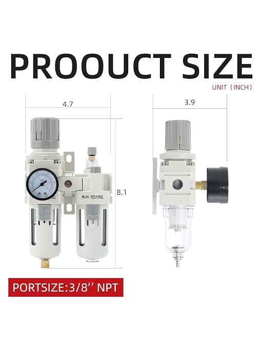 3/8" PT Compressed Air Filter Regulator Lubricator Combo Water/Oil Trap - Image 2