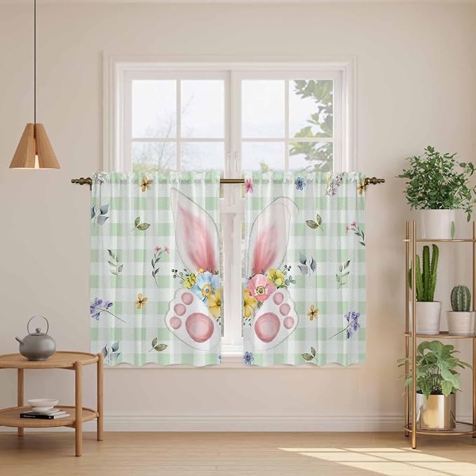 Easter Kitchen Curtains 45 Inch Long 2 Panel Set, Rod Pocket Window Treatment - Image 3