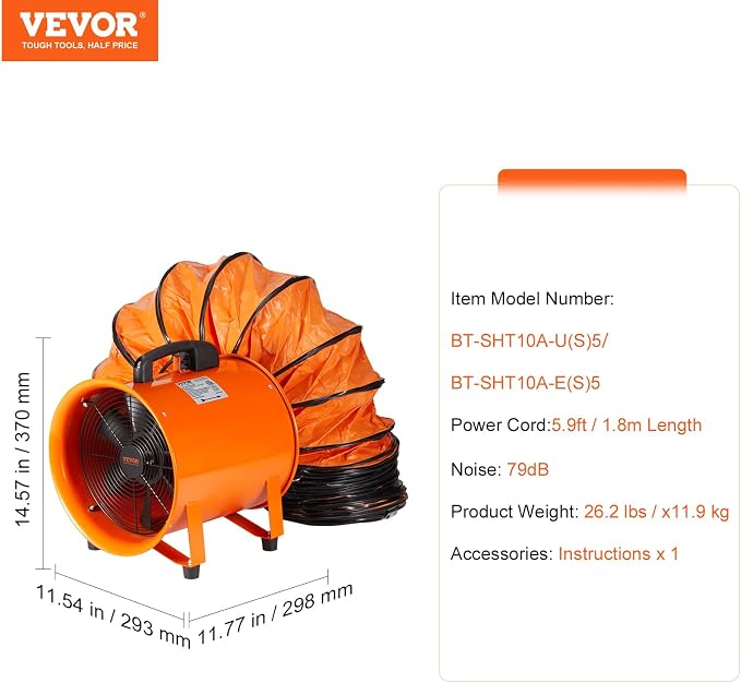 VEVOR Air Mover Blower Fan 10 Inch, 1893CFM 380W - Image 7