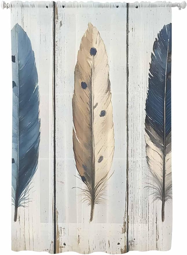 Sheer Curtains 72 Inches Long, Farmhouse Feather Semi Sheer Curtains Light by Unknown