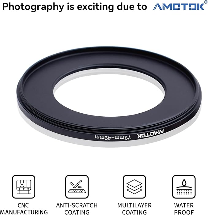 72mm Lens to 49mm Camera Lens Adapter, 72mm-49mm Filter Step-Down Ring - Image 2
