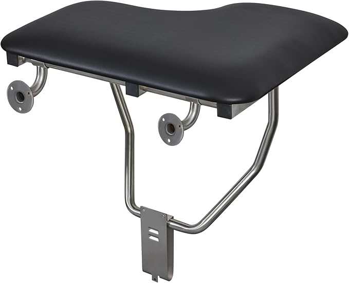 26" x 22.5" Black Padded Cushion Wall Mount Folding Right-Handed Transfer Bench Shower Seat, ADA Compliant