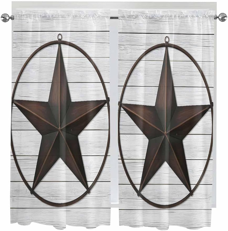 Vintage Farm Western Star Window Valance Curtains, 2 Panel - Image 7