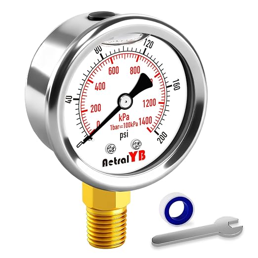 0-200 Psi 2-Inch Waterproof Pressure Gauge, Liquid-Filled, 1/4" NPT Lower Mount by Unknown