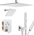 Shower Faucet Set Polished Chrome Shower System, Ceiling Mount 12 Inch Shower Head With Wall Mount 6 Inch Shower Head and 2 in 1 Handheld Spray, Push Button Diverter Shower Valve Trim Kit