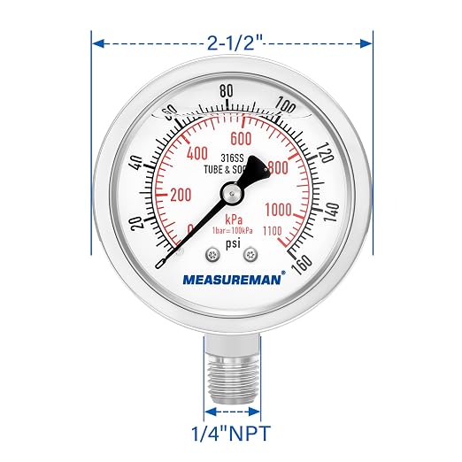 MEASUREMAN Fully Stainless Steel Hydraulic Glycerin Filled Pressure Gauge - Image 7