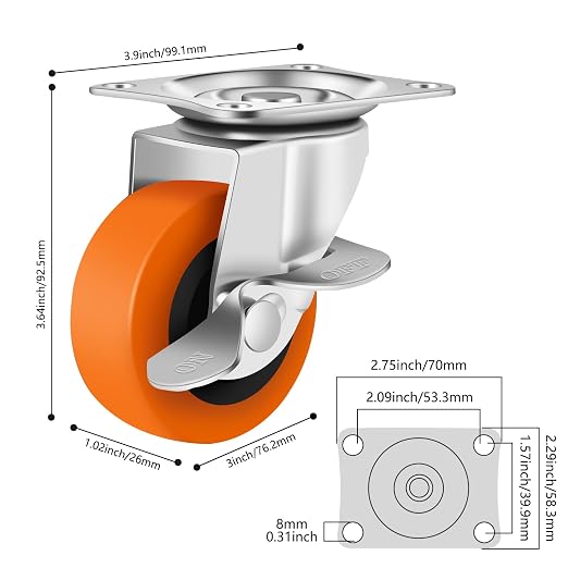 3 Inch Caster Wheels, Casters Set of 16, Heavy Duty Caster - Image 2