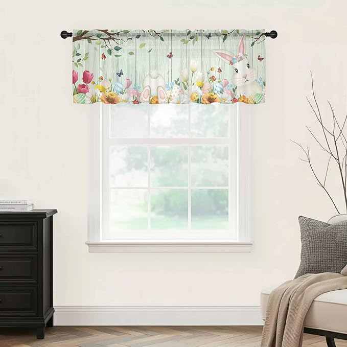 Easter Sheer Valances for Windows 54"x18", Light Filtering Kitchen Curtains - Image 9