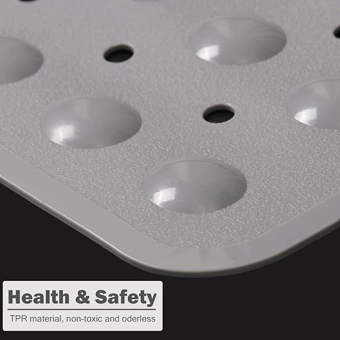 Mrcrypos Corner Shower Mats 25.5 x 25.5 Inches Bath Mat with Suction Cups and Drain Holes, Quick Dry Anti Slip Bathmat Machine Washable Shower Stall Mats for Bathroom, Gray