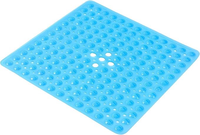 Anti-Slip Bathtub Shower mat, 20.8×20.8（Approximately 53×53cm） inch Soft Oversized Machine Washable Non-Slip Bathtub mat with Drainage Holes, Bathroom Floor Suction Cup.（1-Clear Blue）