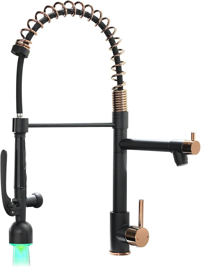 Fapully Commercial Single Handle Pull Down Sprayer Black&Rose Gold Kitchen by Fapully