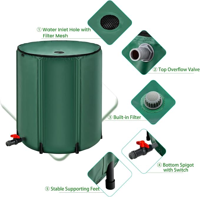 Goplus 53 Gallon Collapsible Rain Barrel, Portable Rain Barrels to Collect - Image 5