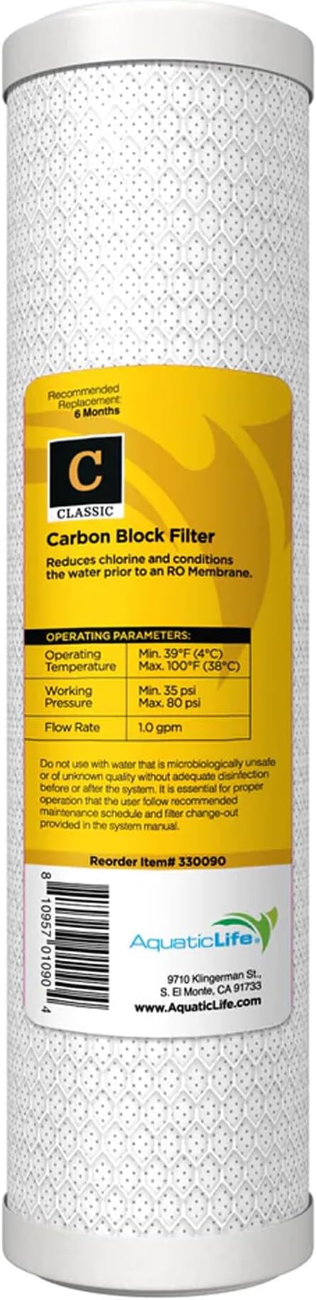 Aquatic Life 10-Inch Pre Carbon Block Replacement Filter Cartridge by AQUATICLIFE