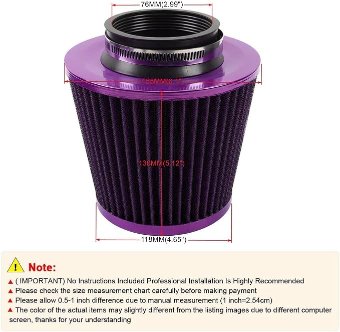 3-inch Cold Air Intake Filter 76mm, High Performance Clamp-On Engine Intake Air - Image 3