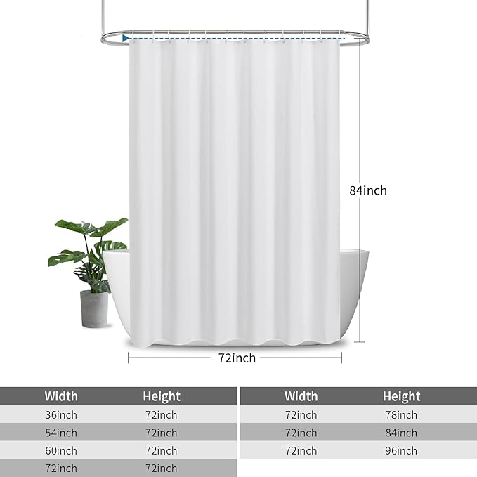 2-in-1 Waterproof Extra Long Fabric Shower Curtain or Liner,Linen Textured,84 Inch Breathable TPU & Washable Bathroom Shower Curtain Set with 12 Plastic Hooks,Modern,72"x84",White