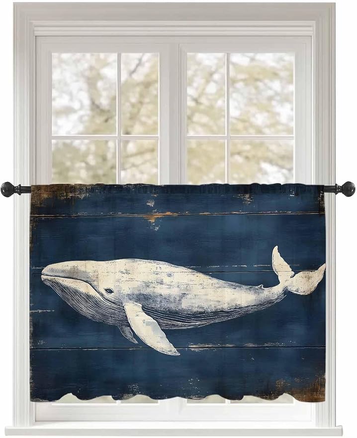 Sheer Curtains 54 Inch Length, Ocean Vintage Whale Semi Sheer Curtains Light by Unknown