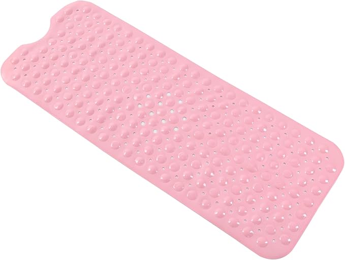 Anti-Slip Bathtub Shower mat, 39.3×15.7 inch（Approximately 100 × 40cm） Soft Oversized Machine Washable Non-Slip Bathtub mat with Drainage Holes, Bathroom Floor Suction Cup.（1-Opaque Pink）