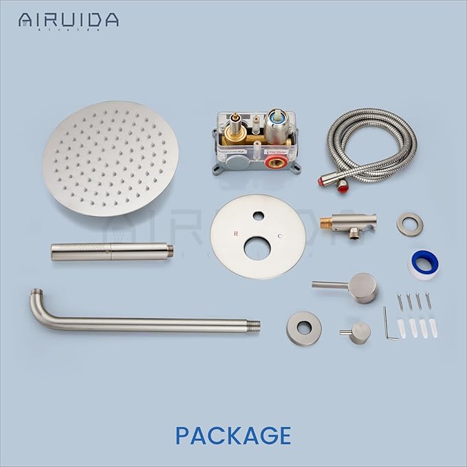 Airuida Shower Fixtures 2 Functions Shower Faucet Set Wall Mounted for Bathroom High Pressure Brass Handheld Shower with Rough-in Valve Round Rainfall 8 Inch Shower Head Brushed Nickel