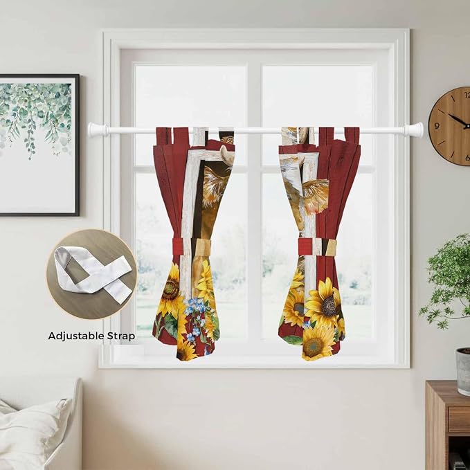 Cows Sunflowers Kitchen Curtains 45 Inch Length, Short Cafe Window Curtains Tab - Image 5