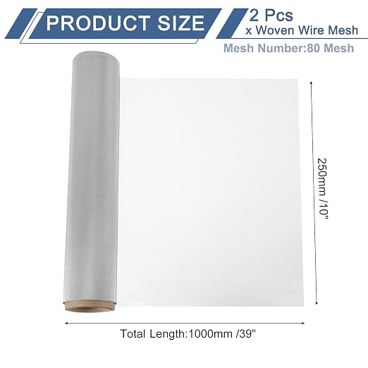 uxcell 2Pcs 80 Mesh 39" x 10" Woven Wire Mesh, 316 Stainless Steel Air Vent - Image 2