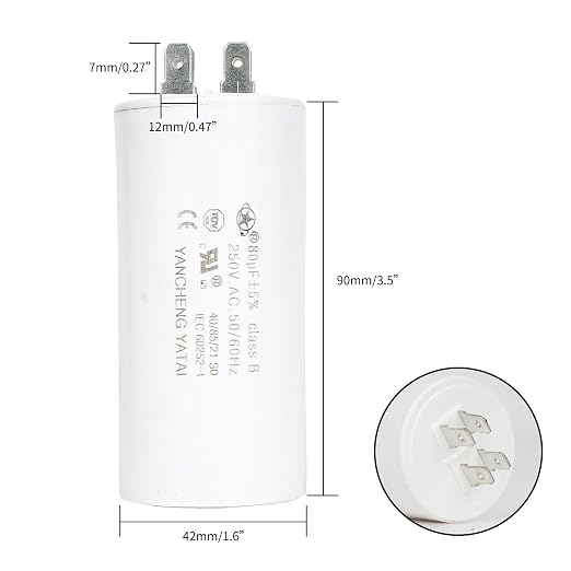 YATAI CBB60 Capacitor 80uF 250V AC, 4-Pin Run Capacitor, 1.64 x 3.54 in Cylinder - Image 2