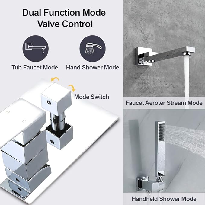 Wall Mounted Bathtub Faucet with Handheld Shower, Solid Brass 180°Swivel Tub Faucet with Handheld Sprayer High Flow Bathtub Faucet Set with cUPC Certified Wall Mount Tub Filler, Chrome