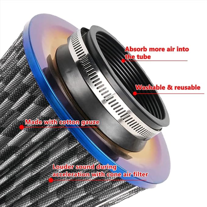Cold Air Intake Filter, High Performance, Washable Filter, Clamp-On Replacement - Image 5